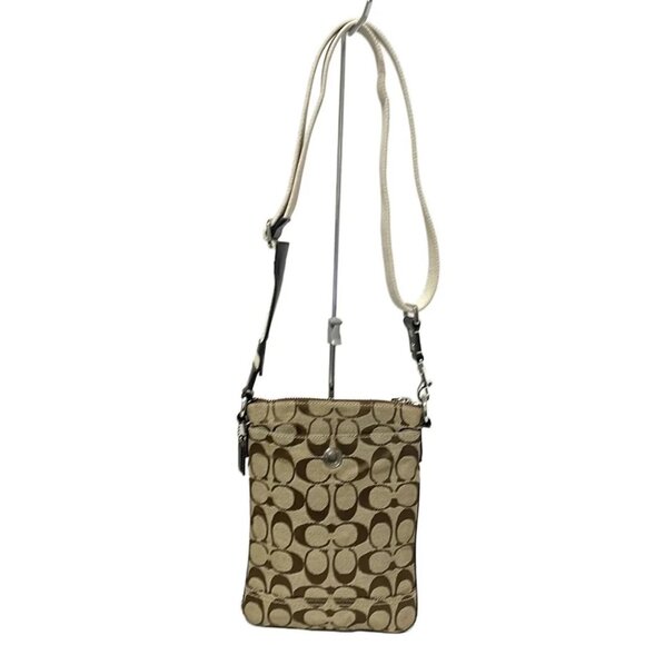 COACH Hamptons Signature Swing Pack 10250 Khaki Dark Brown Jacquard Leather - Picture 3 of 9